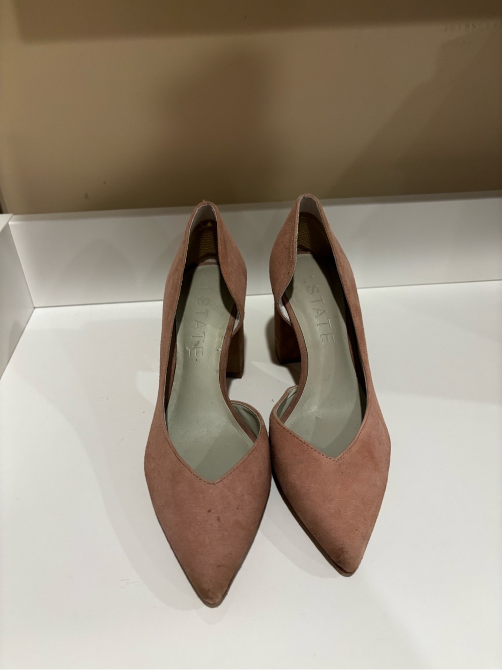 STATE Dusty Rose Suede Pointed Block Heel Pumps